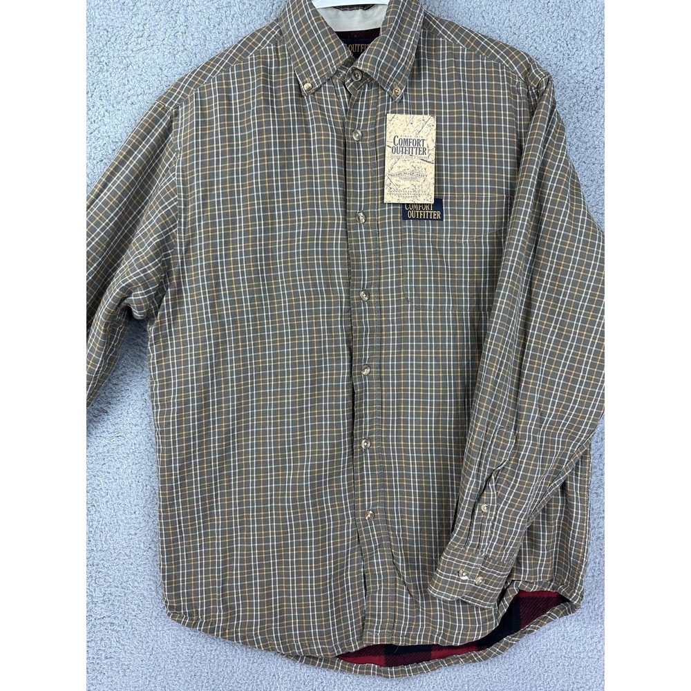 Comfort Outfitter Shirt Mens Small Brown Plaid Flannel Lined Button Up Workwear